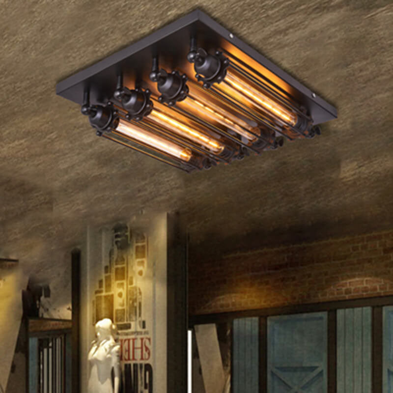 Industrial Iron Glass Strip Flush Mount Light