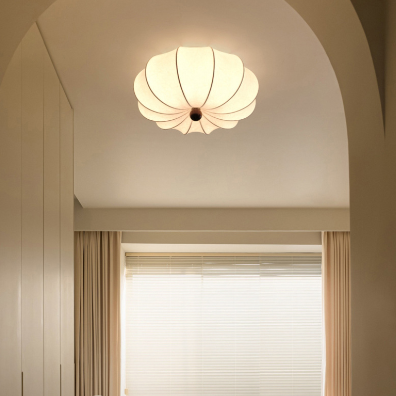 Silk Wood Pumpkin Flush Mount Light