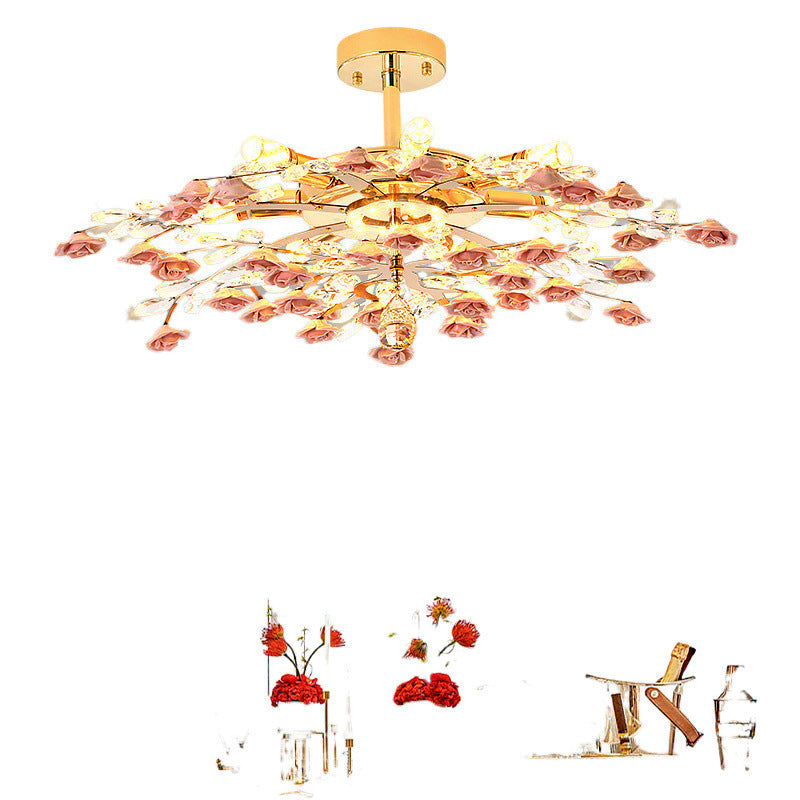 French Ceramic Rose Semi-Flush Light
