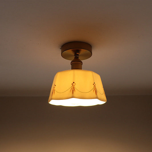 French Ceramic Antique Brass Ceiling Light