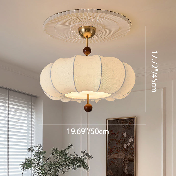 French Solid Wood Round Fabric Semi-Flush