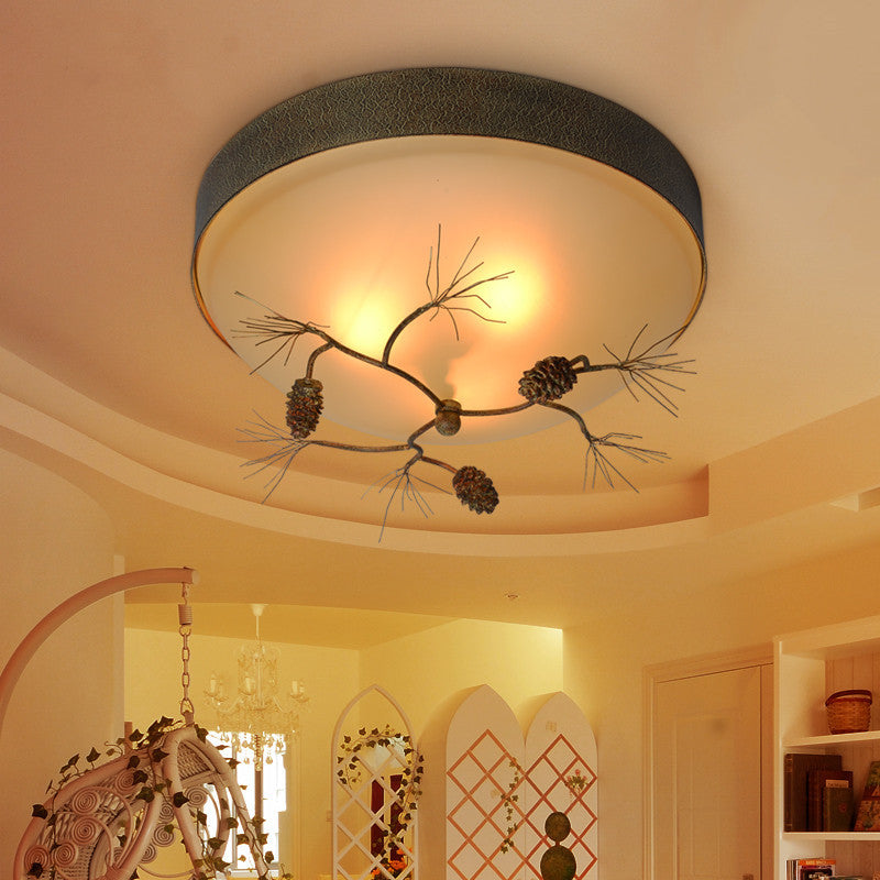 Farmhouse Pine Cone Cylinder Flush Mount