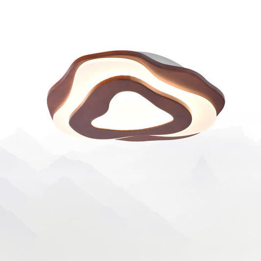 Solid Wood Round Geometric LED Flush Mount