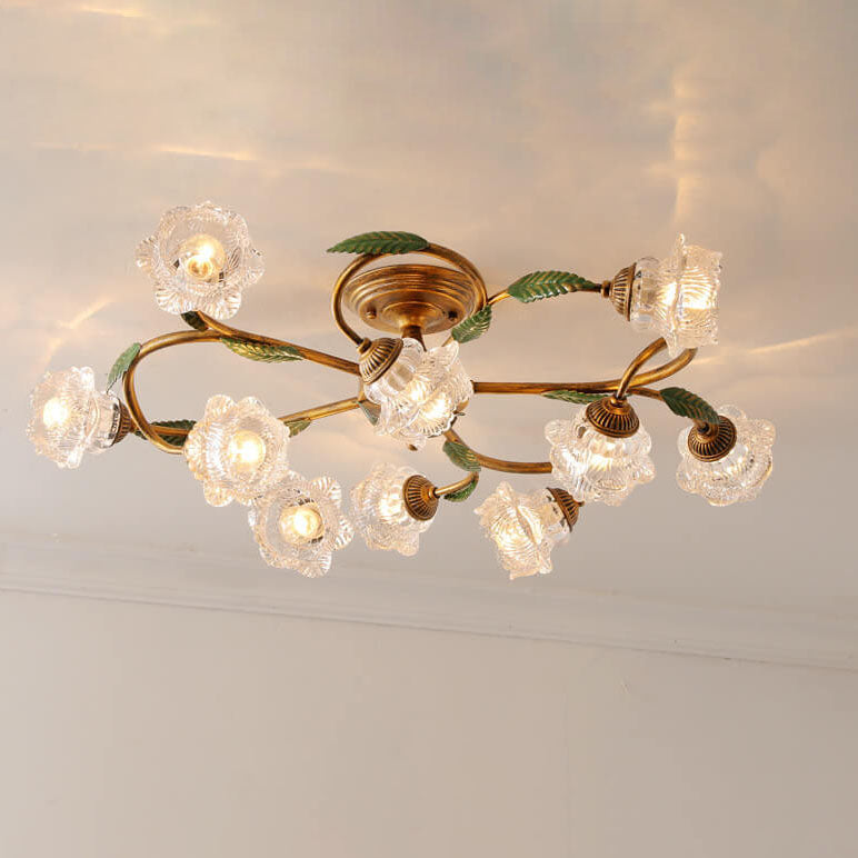 Iron Flower Branch Semi-Flush Mount Light
