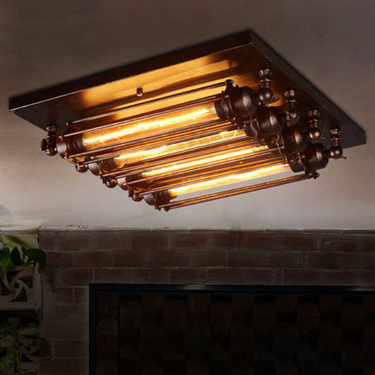 Industrial Iron Glass Strip Flush Mount Light