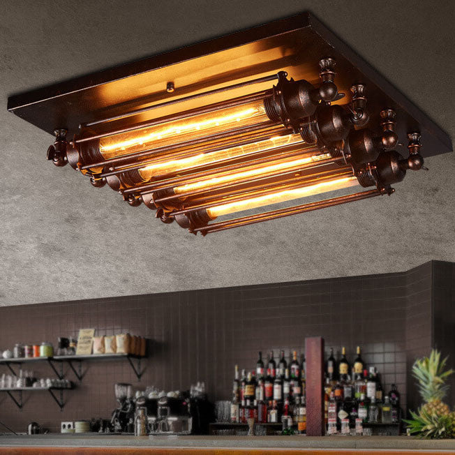 Industrial Iron Glass Strip Flush Mount Light