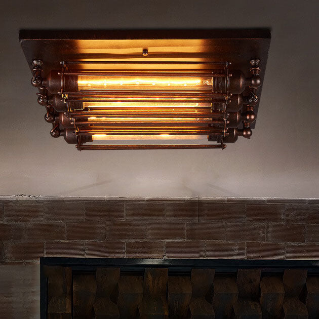 Industrial Iron Glass Strip Flush Mount Light