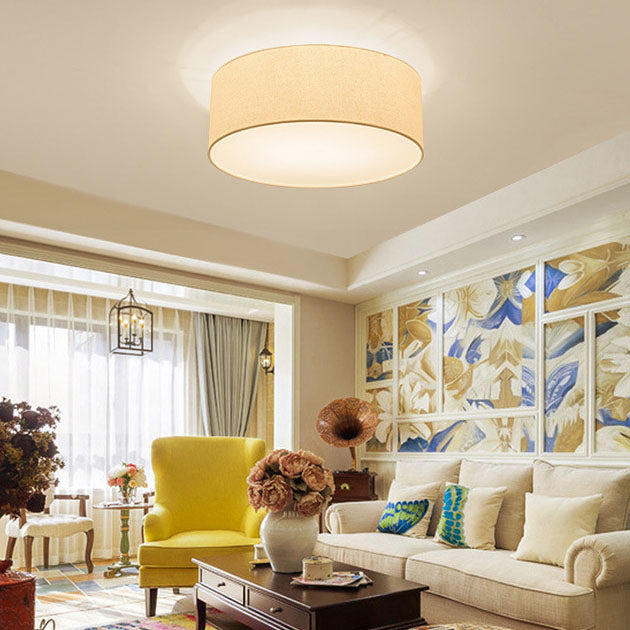 Round Drum Fabric Flush Mount Light
