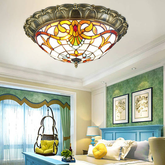 Vintage Tiffany Stained Glass Flush Mount