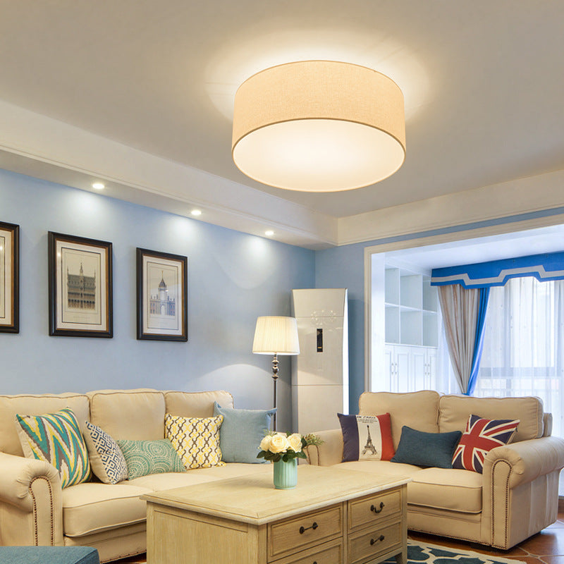 Round Drum Fabric Flush Mount Light