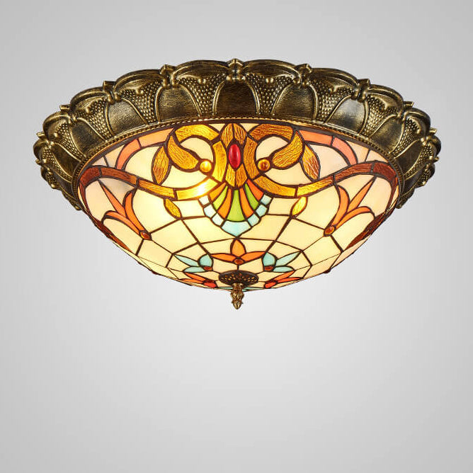 Vintage Tiffany Stained Glass Flush Mount