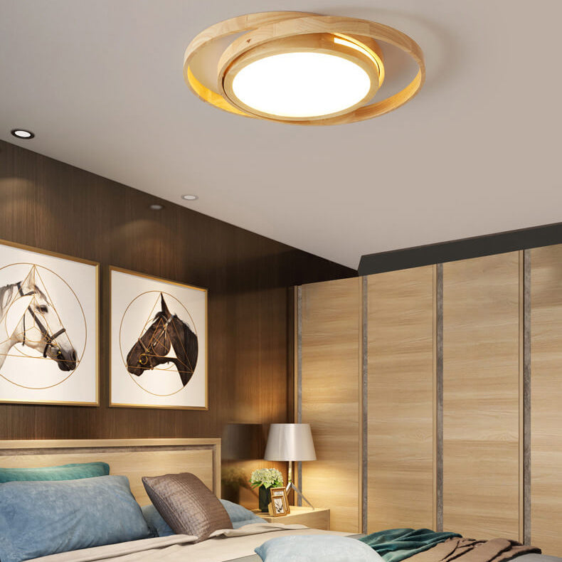 Wooden Circle Ring LED Flush Light