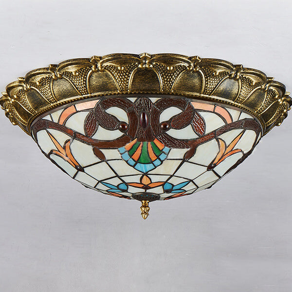 Vintage Tiffany Stained Glass Flush Mount