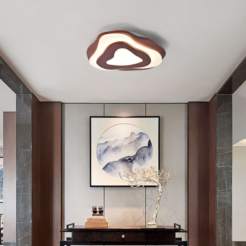 Solid Wood Round Geometric LED Flush Mount