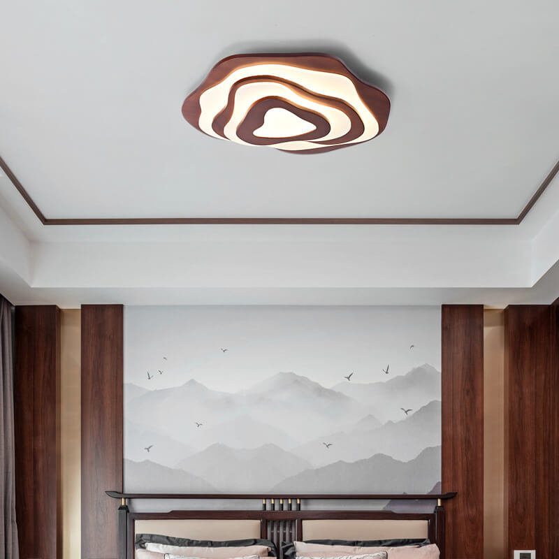 Solid Wood Round Geometric LED Flush Mount