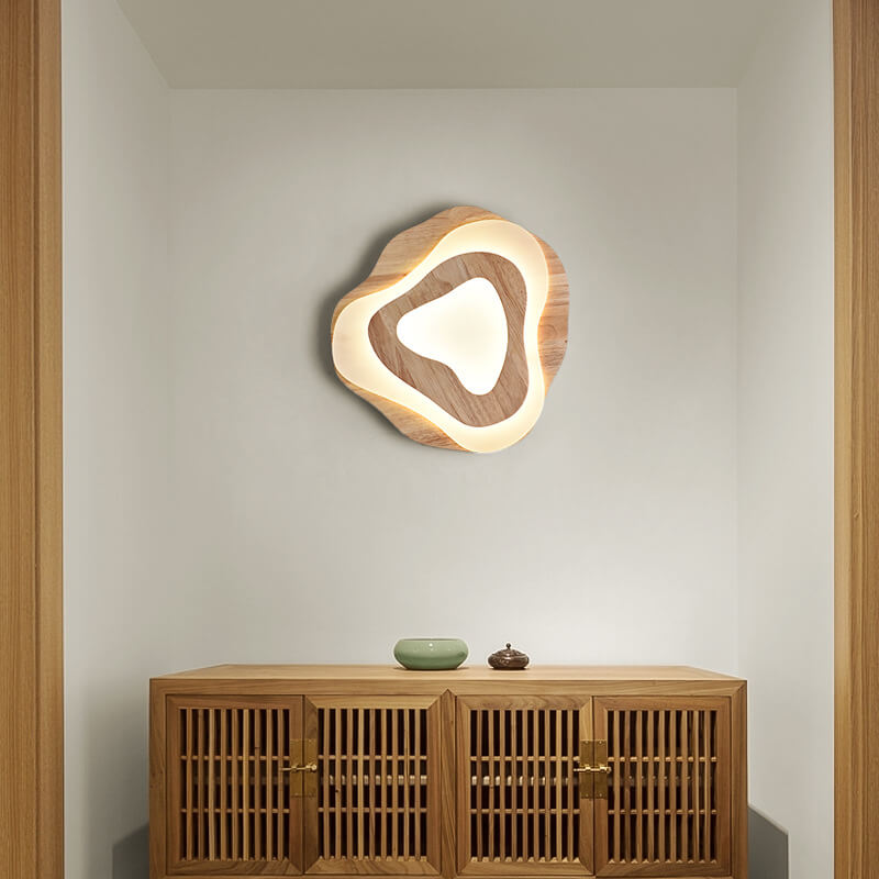 Solid Wood Round Geometric LED Flush Mount