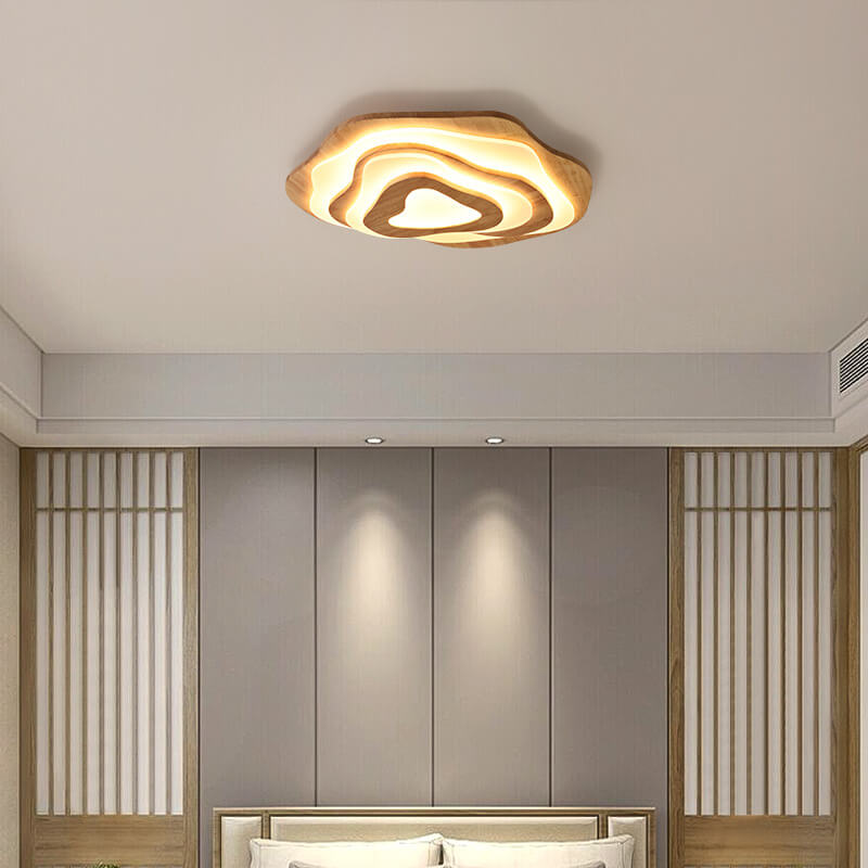 Solid Wood Round Geometric LED Flush Mount