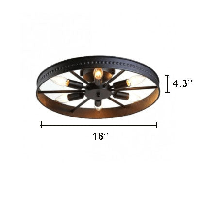 Wrought Iron Wheel 6-Light Flush Mount