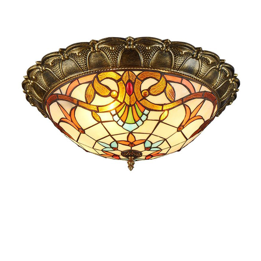 Vintage Tiffany Stained Glass Flush Mount