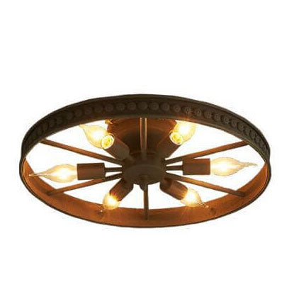 Wrought Iron Wheel 6-Light Flush Mount