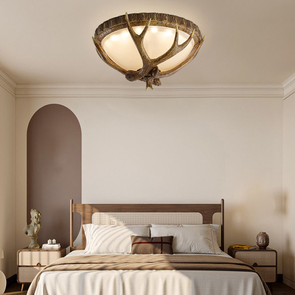 Retro Antler Resin Flush Mount Light
