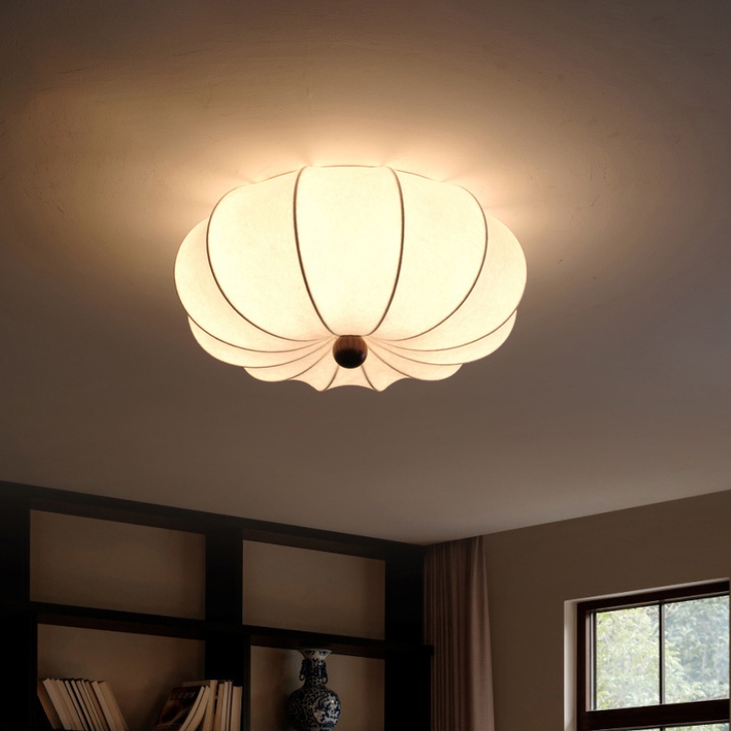 Silk Wood Pumpkin Flush Mount Light
