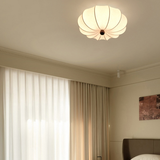 Silk Wood Pumpkin Flush Mount Light