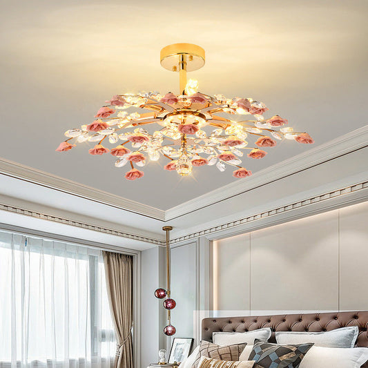 French Ceramic Rose Semi-Flush Light