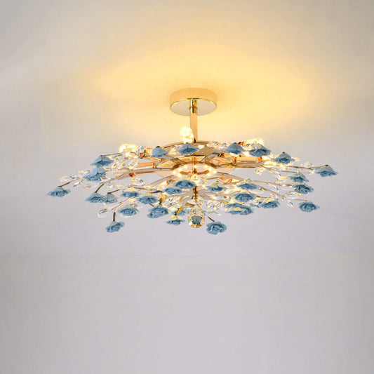 French Ceramic Rose Semi-Flush Light
