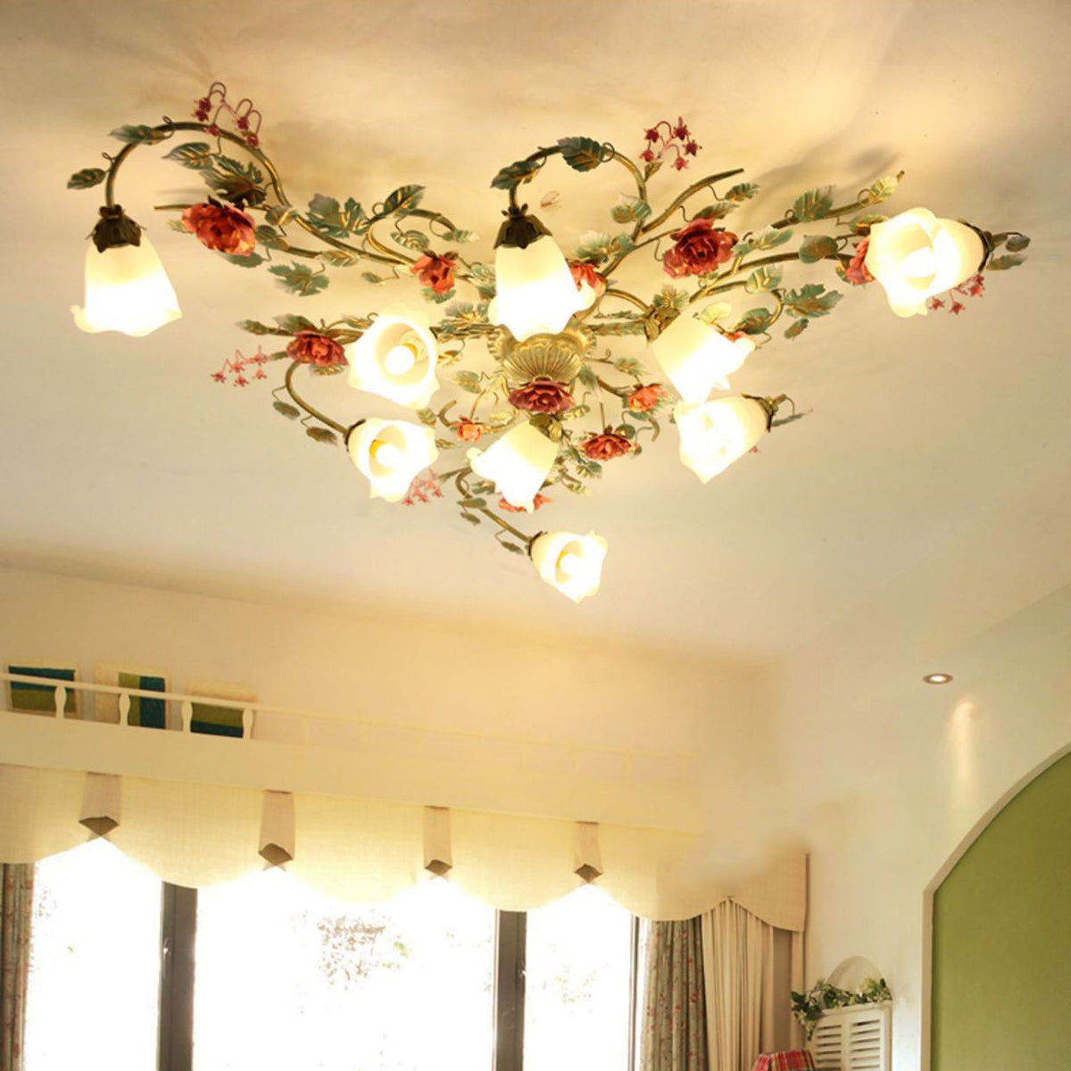 French Rose Branch 9-Light Flush Mount