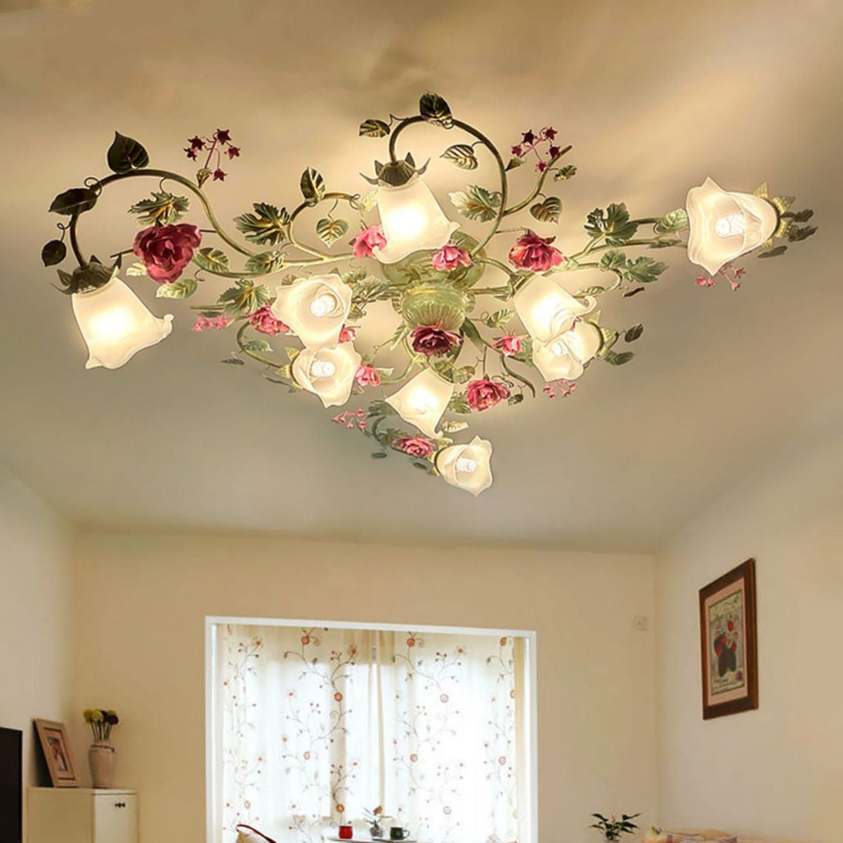 French Rose Branch 9-Light Flush Mount