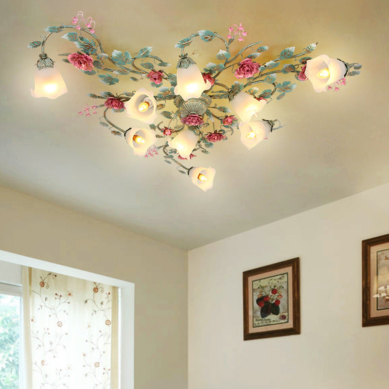 French Rose Branch 9-Light Flush Mount