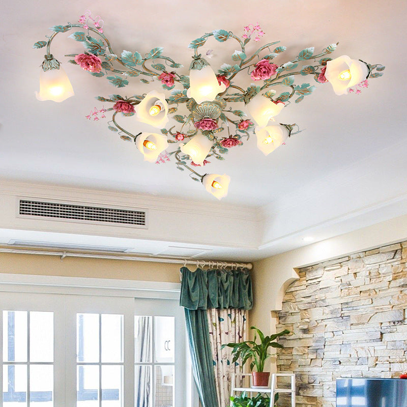 French Rose Branch 9-Light Flush Mount