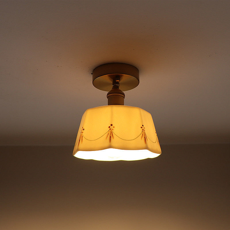 French Ceramic Antique Brass Ceiling Light