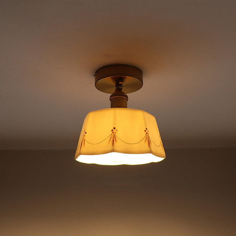 French Ceramic Antique Brass Ceiling Light