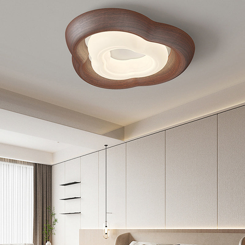 Curved Iron Wood-Grain LED Flush Light