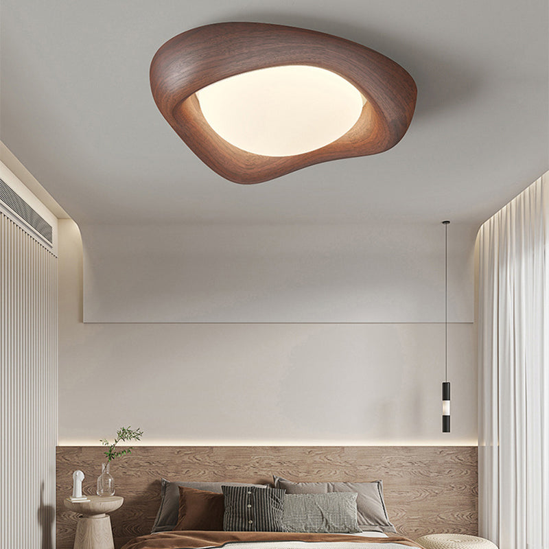 Curved Iron Wood-Grain LED Flush Light