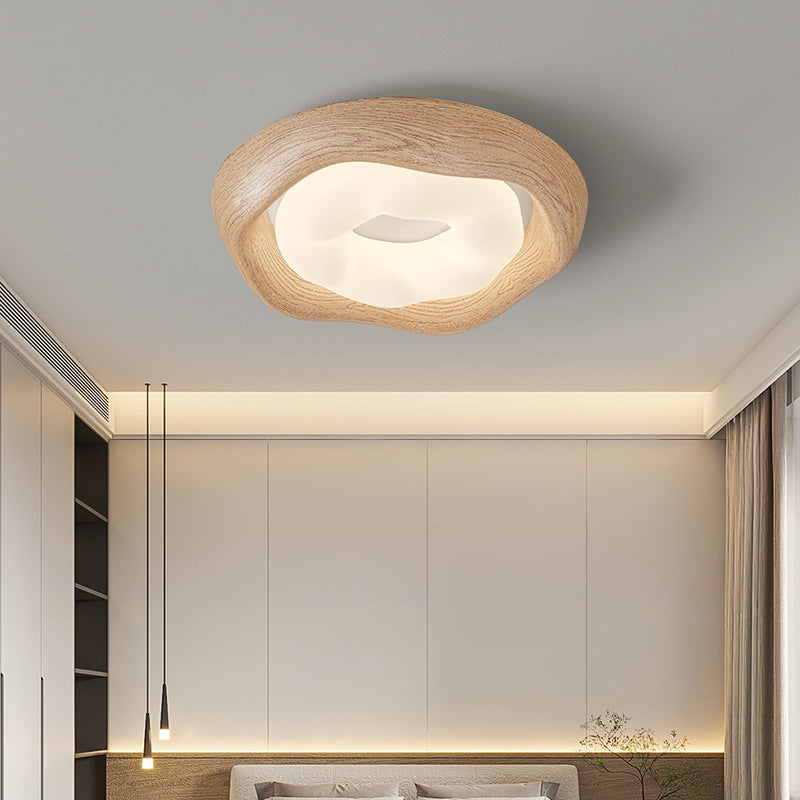 Curved Iron Wood-Grain LED Flush Light