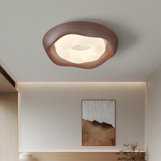 Curved Iron Wood-Grain LED Flush Light