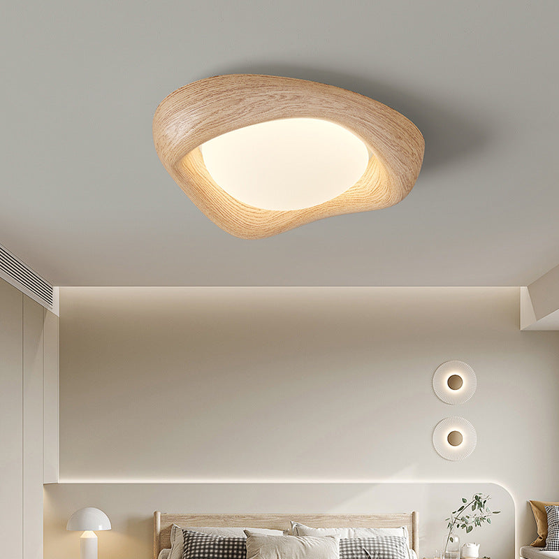 Curved Iron Wood-Grain LED Flush Light