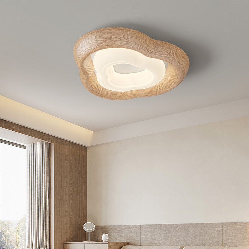 Curved Iron Wood-Grain LED Flush Light