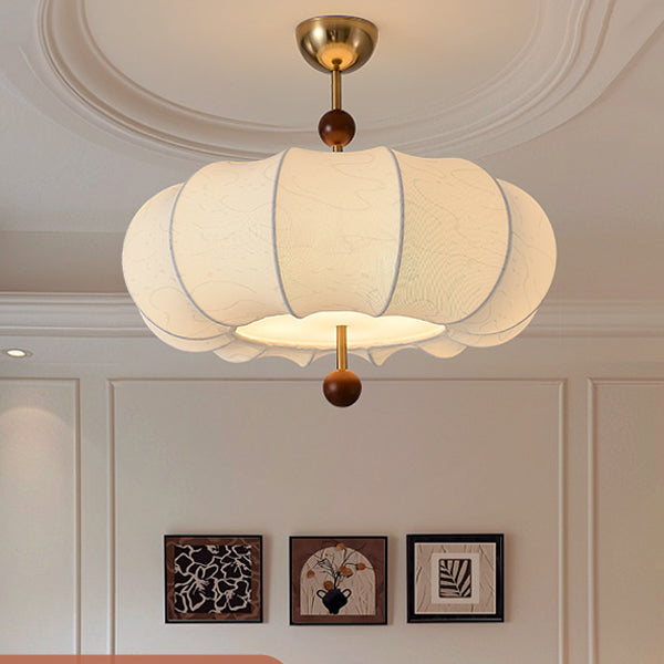 French Solid Wood Round Fabric Semi-Flush