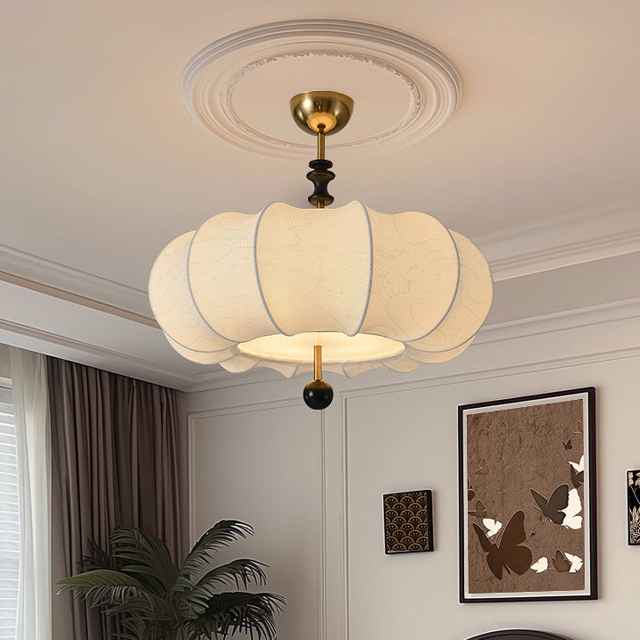 French Solid Wood Round Fabric Semi-Flush