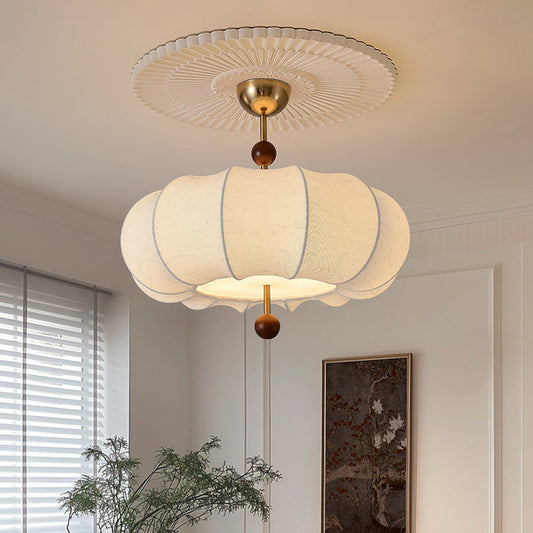 French Solid Wood Round Fabric Semi-Flush
