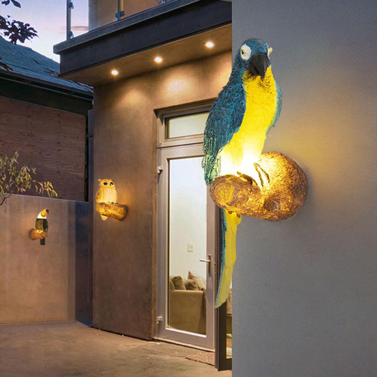Toucan Owl Resin Outdoor Wall Sconce