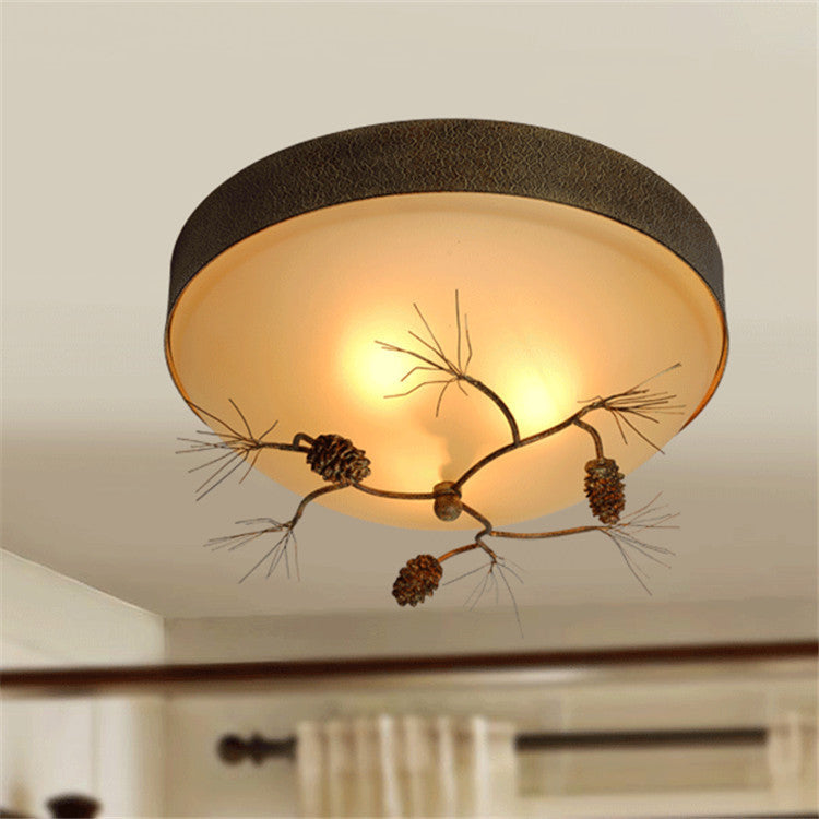 Farmhouse Pine Cone Cylinder Flush Mount