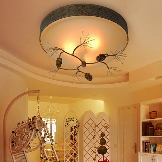 Farmhouse Pine Cone Cylinder Flush Mount