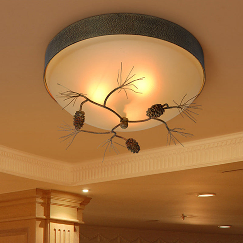 Farmhouse Pine Cone Cylinder Flush Mount