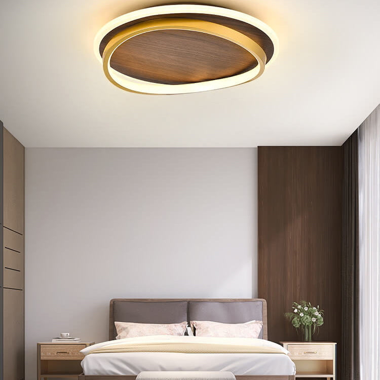 Walnut Grain Circular LED Flush Mount