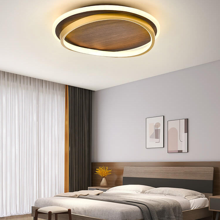 Walnut Grain Circular LED Flush Mount